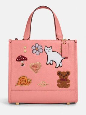 Coach Dempsey Tote 22 Creature Patches CC421 Pink Multi Sig Bag Crossbody Purse